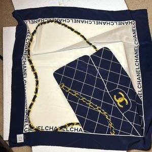 CHANEL VINTAGE SILK SCARF Classic Quilted Handbag Icon-Hand-Rolled Edged Crepe